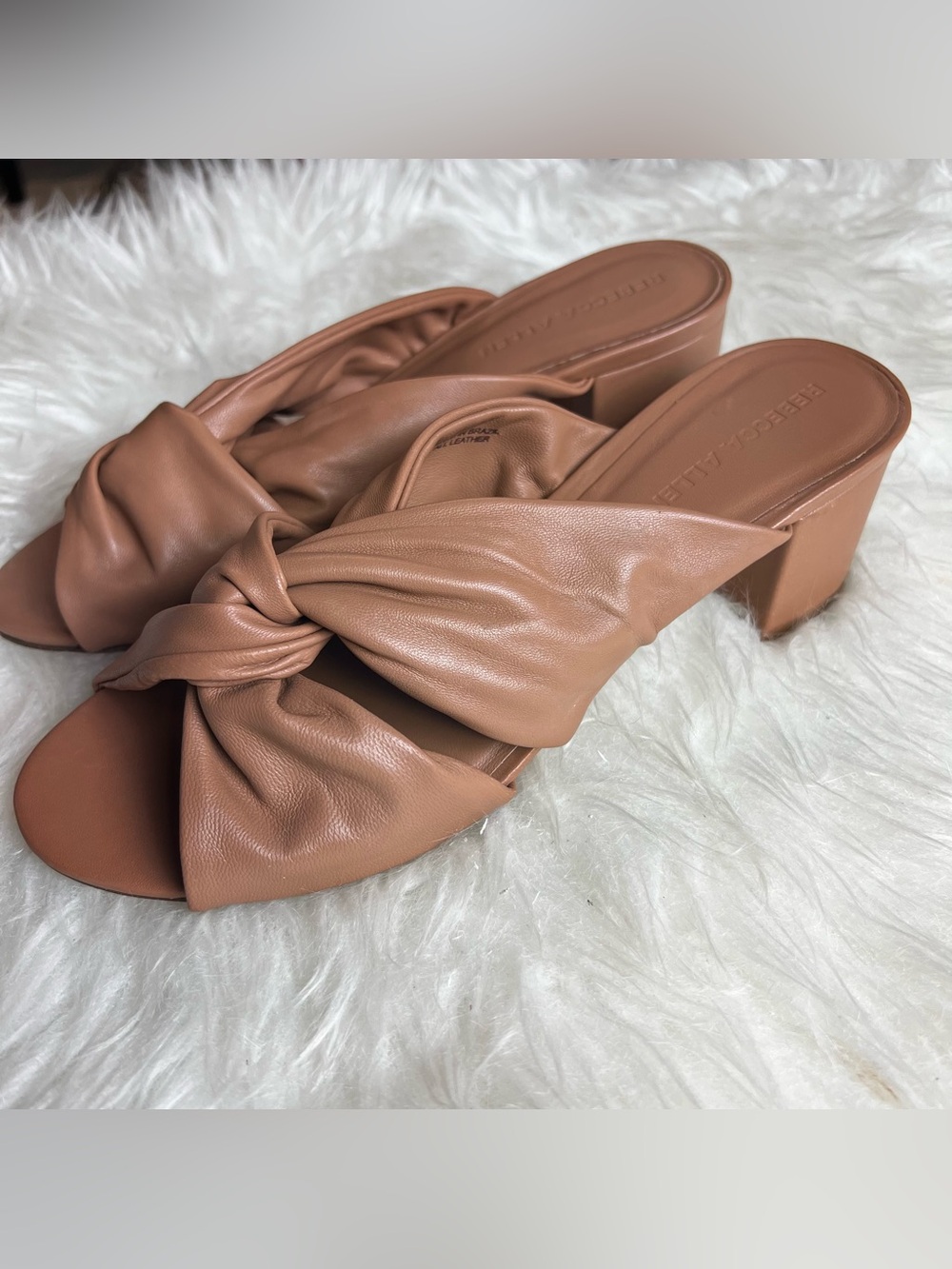 Knotted Slip-On Block Heels in Tan Size 10